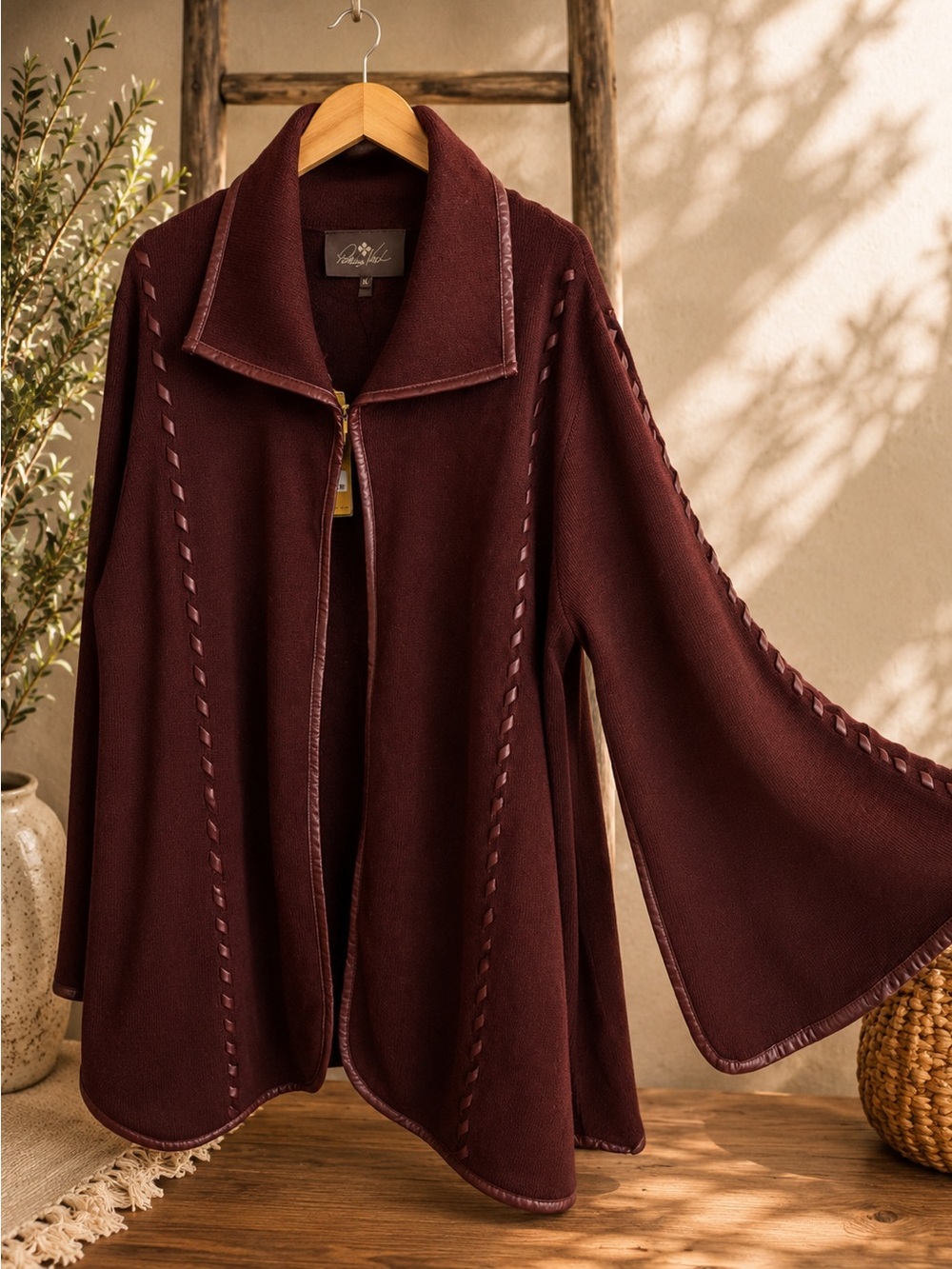 Patricia Nash Sleeved Cape Cardigan Reddish 
Brown NWT Boho Open Front OS